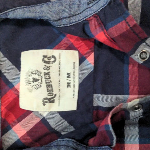 Roebuck & Co Men's Size Medium Plaid Long Sleeve Snap Button Shirt - Picture 2 of 5